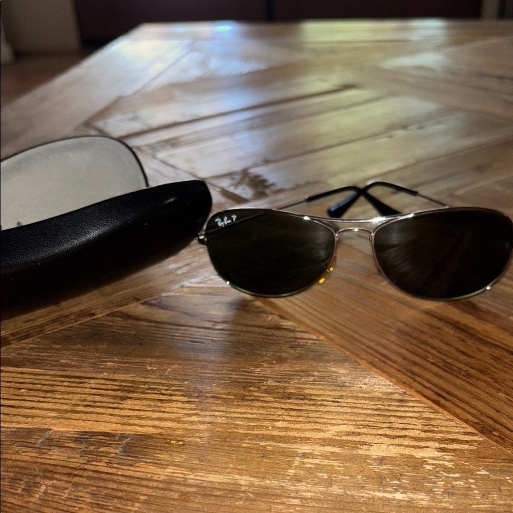 Ray-Ban Polarized Silver Frame Sunglasses with Black Case